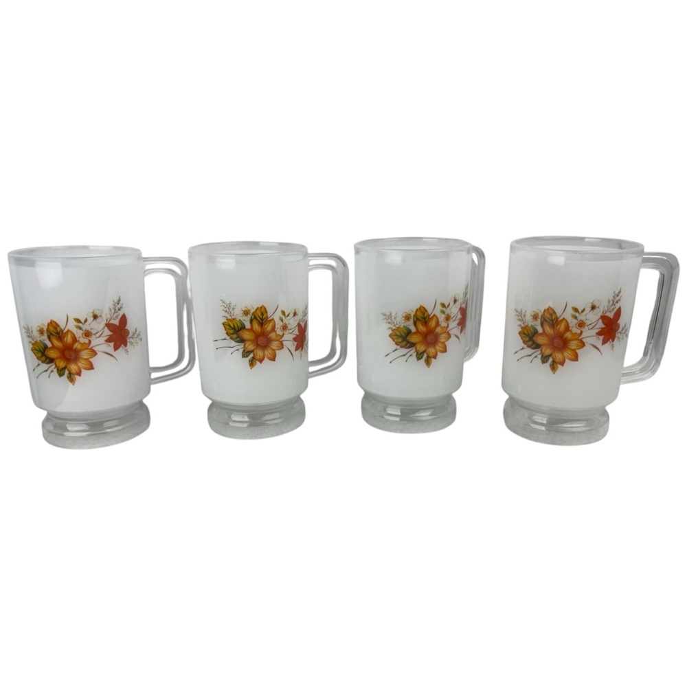 Vintage White Stacking Coffee Cup Mug Set Flowers Plastic Mid Century MCM By SKI